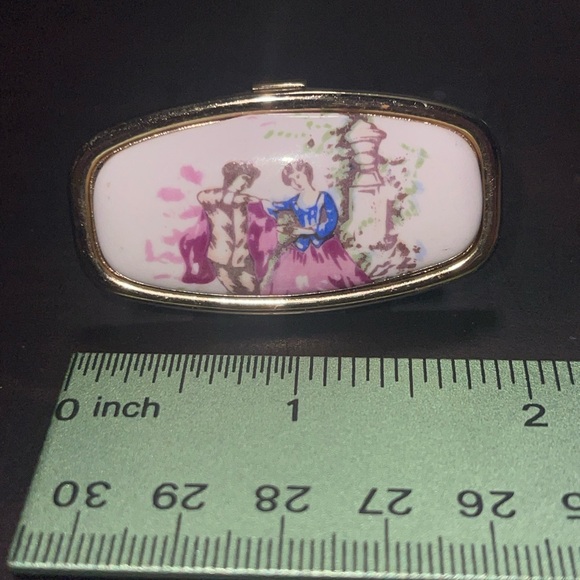 Vintage Lipstick mirror Holder Enamel with Romantic Scene - Picture 9 of 9